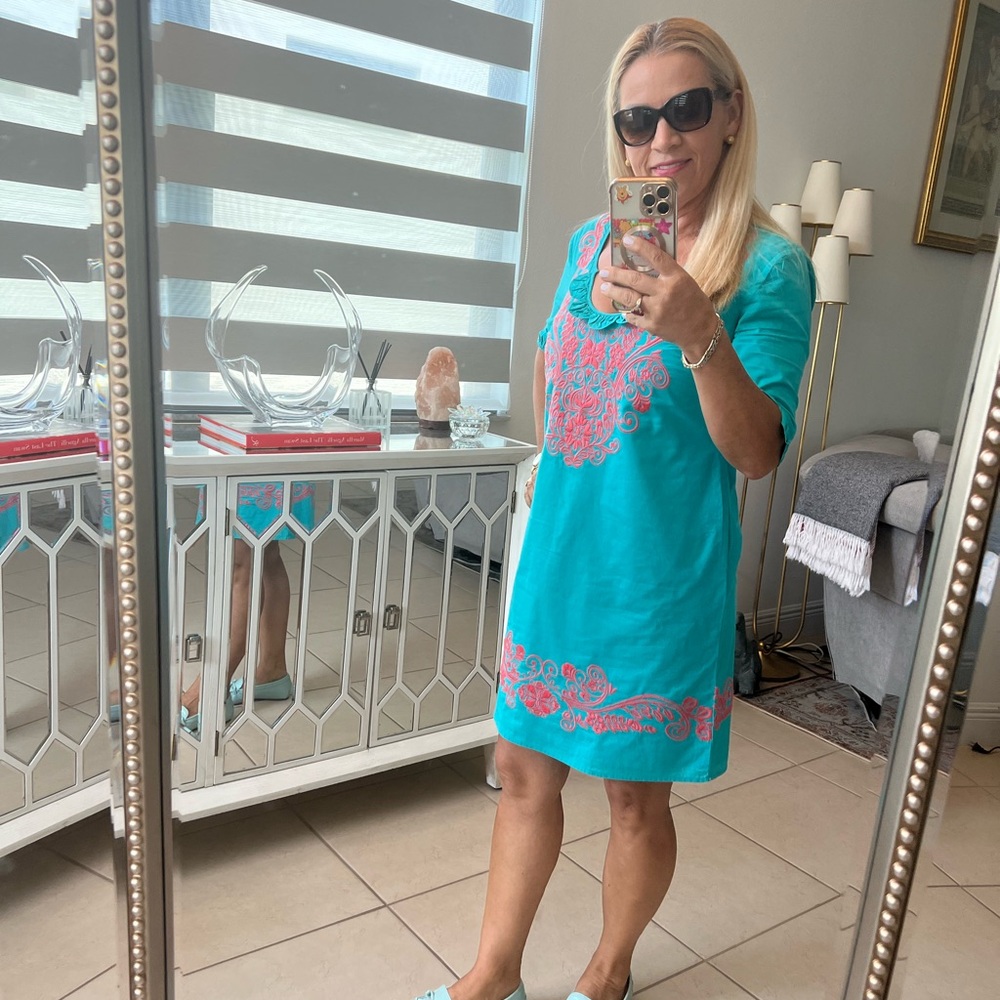 Beth Bowley Turquoise Dress with Red Embroidery
